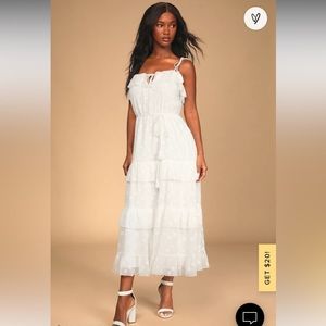 Lulu’s White Burnout Floral Tiered MIDI Dress Brand New size small